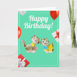 Gefeliciteerd Verjaardag Vintage Dwaze Kitty Katte Kaart