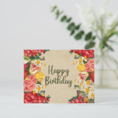 Gefeliciteerd verjaardag vintage lente bloemen briefkaart (Staand voorkant)