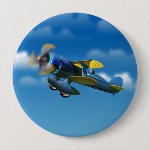 Gefeliciteerd verjaardag vintage vliegtuig in een  ronde button 4,0 cm