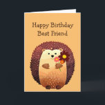 Gefeliciteerd Verjaardag Vriend Egel Knuffel, Egel Kaart<br><div class="desc">Gefeliciteerd vriend een egelknuffel of een egelknuffel met een kleine cartoon egel met een boeket bloemen</div>