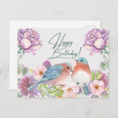 Gefeliciteerd Verjaardag Watercolor Bloemen, Vogel Briefkaart (Voorkant / Achterkant)