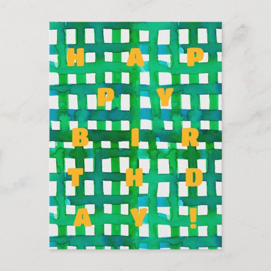 Gefeliciteerd verjaardag watercolor groene raster briefkaart (Voorkant)