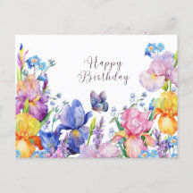 Gefeliciteerd Verjaardag Watercolor Iris Bloemen e