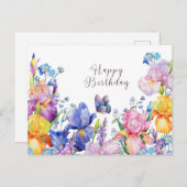Gefeliciteerd Verjaardag Watercolor Iris Bloemen e Briefkaart (Voorkant / Achterkant)