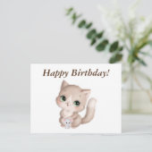 Gefeliciteerd Verjaardag Watercolor Kitten en Muis Briefkaart (Staand voorkant)