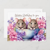 Gefeliciteerd Verjaardag Watercolor Muizen in een  Briefkaart (Voorkant / Achterkant)