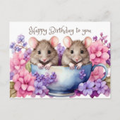 Gefeliciteerd Verjaardag Watercolor Muizen in een Briefkaart (Voorkant)