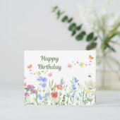 Gefeliciteerd Verjaardag Watercolor Wilde Bloemenw Briefkaart (Staand voorkant)