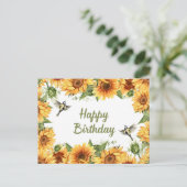 Gefeliciteerd Verjaardag Watercolor Zonnebloemen & Briefkaart (Staand voorkant)