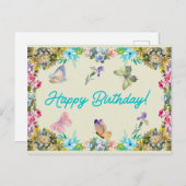 Gefeliciteerd Verjaardag Waterverf Bloemen Briefkaart (Voorkant / Achterkant)