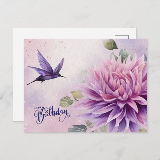Gefeliciteerd Verjaardag Waterverf Dahlia Bloem Briefkaart (Voorkant / Achterkant)