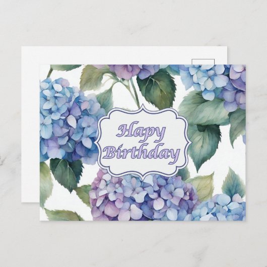 Gefeliciteerd Verjaardag Waterverf Hydrangea Bloem Briefkaart (Voorkant / Achterkant)