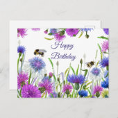 Gefeliciteerd Verjaardag Waterverf Paarse, Blauwe  Briefkaart (Voorkant / Achterkant)