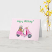 Gefeliciteerd Verjaardag Waterverf Scooter Bloemen Kaart (Gele Bloem)