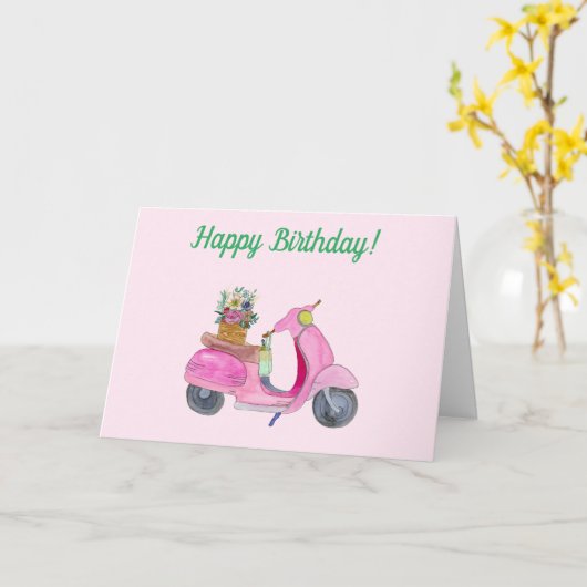 Gefeliciteerd Verjaardag Waterverf Scooter Bloemen Kaart (Gele Bloem)