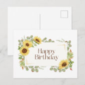 Gefeliciteerd Verjaardag Waterverf Zonnebloemen Briefkaart (Voorkant / Achterkant)