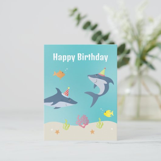 Gefeliciteerd Verjaardag Witte Haai Cartoon Briefkaart (Staand voorkant)
