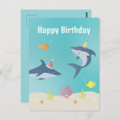 Gefeliciteerd Verjaardag Witte Haai Cartoon Briefkaart (Voorkant / Achterkant)