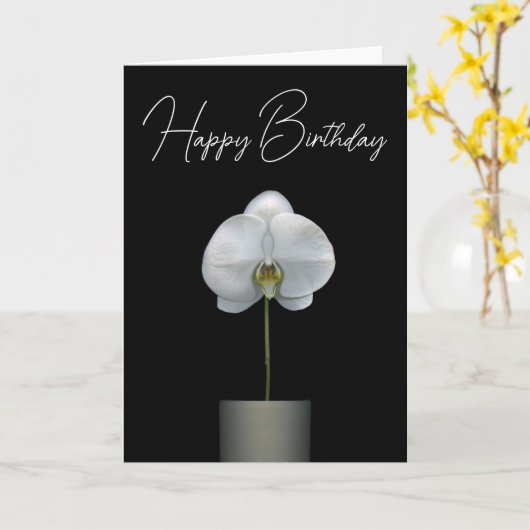 Gefeliciteerd verjaardag | Witte Orchidee Bloem Kaart (Gele Bloem)