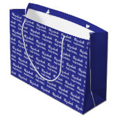 Gefeliciteerd Verjaardag Witte Script Naam Blauw Groot Cadeauzakje (Achterkant Gekanteld)