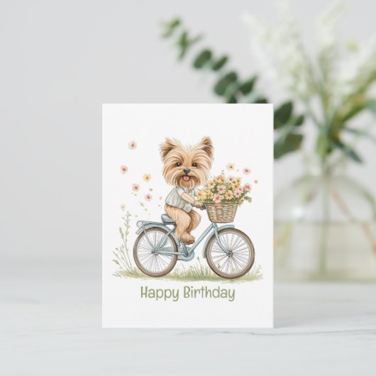 Gefeliciteerd Verjaardag Yorkie Hond Fietstochten  Briefkaart (Staand voorkant)