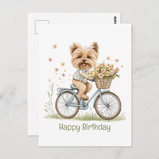 Gefeliciteerd Verjaardag Yorkie Hond Fietstochten  Briefkaart (Voorkant / Achterkant)