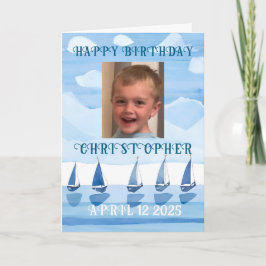 Gefeliciteerd verjaardag zeilboten jongen kleurpla kaart