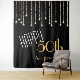 Gefeliciteerd Verjaardag Zwart Goud Photobooth Ach Wandkleed