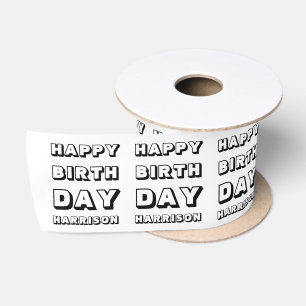 Gefeliciteerd verjaardag zwart wit aangepaste naam satijnen lint