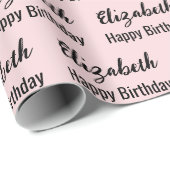 Gefeliciteerd Verjaardag Zwarte Script Naam Licht Cadeaupapier (Rol Hoek)