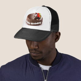 Gefeliciteerd Verjaardag Zwarte Taart Gekroond met Trucker Pet