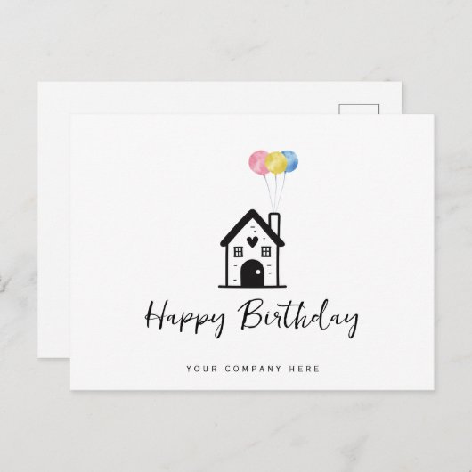 Gefeliciteerd Verjaardaghuis Ballonnen Vastgoed Briefkaart (Voorkant / Achterkant)