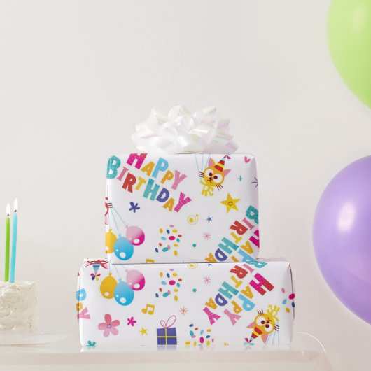 Gefeliciteerd Verjaardags Kat Feestje  Cadeaupapier (Feestgeschenken)