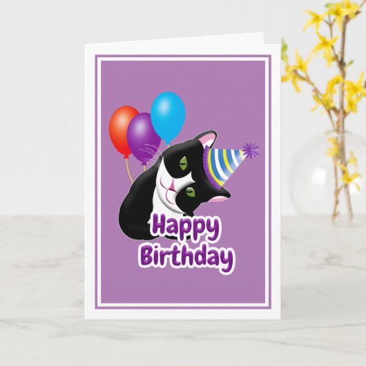 Gefeliciteerd Verjaardags Kat Kaart (Gele Bloem)