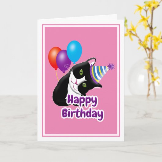 Gefeliciteerd Verjaardags Kat Kaart (Gele Bloem)