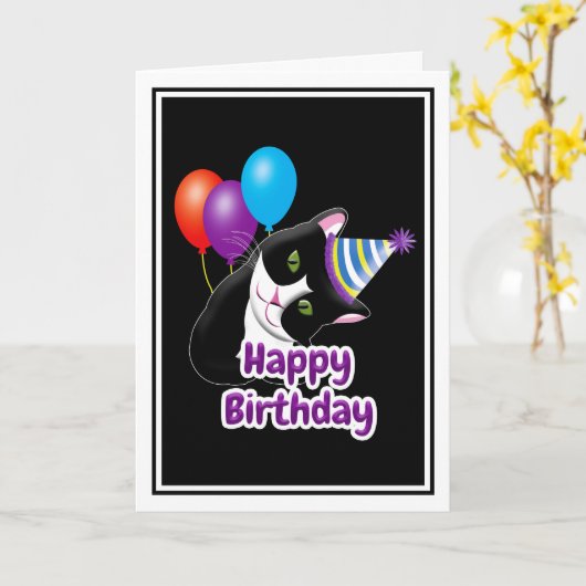 Gefeliciteerd Verjaardags Kat Kaart (Gele Bloem)