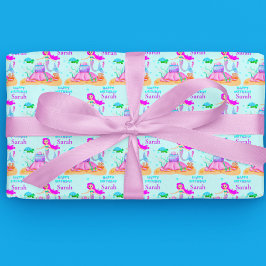 Gefeliciteerd Verjaardags Zeemeermin Met Zeeschild Cadeaupapier