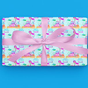 Gefeliciteerd Verjaardags Zeemeermin Met Zeeschild Cadeaupapier