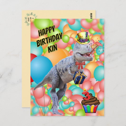 Gefeliciteerd verjaardagsdino! (Personaliseer teks Briefkaart (Voorkant / Achterkant)