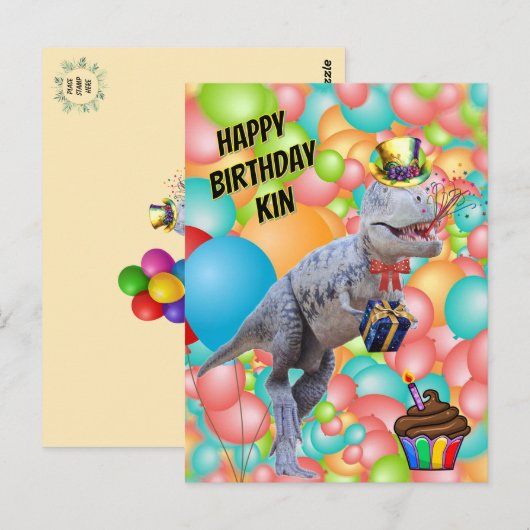 Gefeliciteerd Verjaardagsdinosaurus! (Personalisee Briefkaart (Voorkant / Achterkant)
