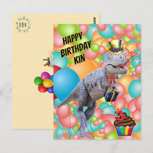 Gefeliciteerd Verjaardagsdinosaurus! (Personalisee Briefkaart (Voorkant / Achterkant)
