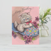  gefeliciteerd verjaardagskat in een dipper feestdagenkaart (Staand voorkant)