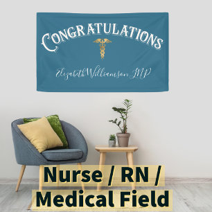 Gefeliciteerd verpleegkundige Blue Medical Spandoek