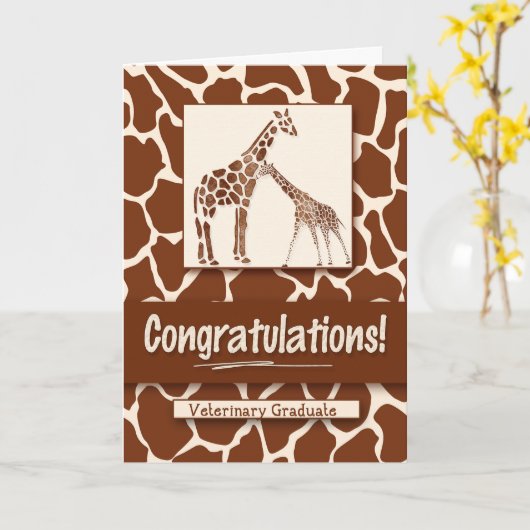 Gefeliciteerd Veterinary Afstuderen Giraffe Print Kaart (Gele Bloem)