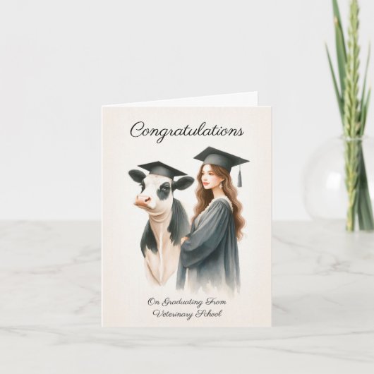 Gefeliciteerd Veterinary School Koe en Afstuderen Kaart (Voorkant)