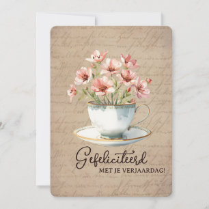 Gefeliciteerd Vintage Bloemen Kopje Thee Jarig Feestdagenkaart