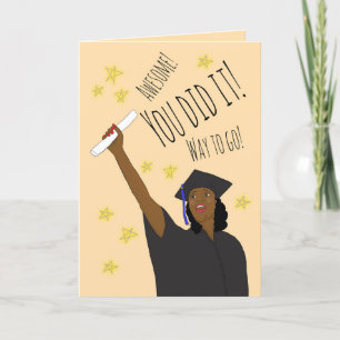 Gefeliciteerd Vrouw Afro-Amerikaans Afstudeerder Feestdagen Kaart
