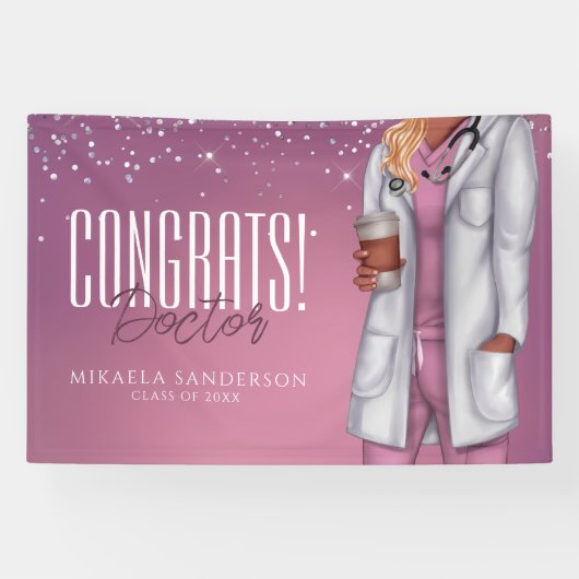 Gefeliciteerd Vrouw Medisch Dokter Afstuderen Spandoek (Horizontaal)