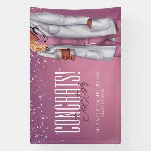 Gefeliciteerd Vrouw Medisch Dokter Afstuderen Spandoek (Verticaal)
