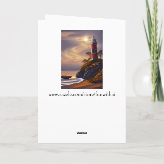 Gefeliciteerd |  vuurtoren en zonsondergang kaart (Achterkant)